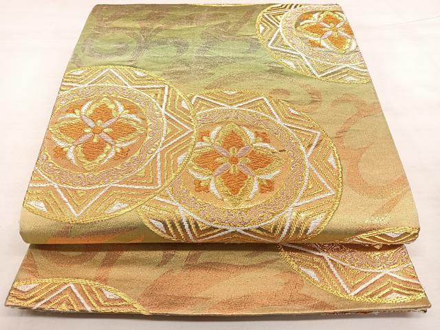 平和屋着物◎六通柄袋帯 唐織 花丸文 金糸 正絹 逸品 BAAX0052qw