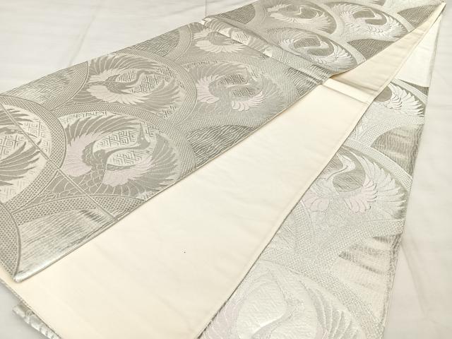 平和屋着物◎六通柄袋帯 唐織 飛鶴青海波 銀糸 正絹 逸品 BAAX0079qw