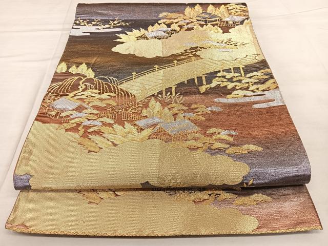 平和屋着物◎六通柄 京袋帯 風景文 金銀糸 正絹 逸品 BAAX0084qw