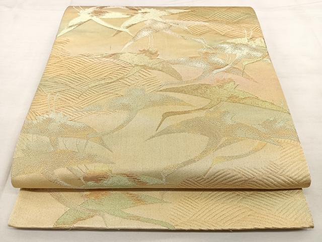 平和屋着物◎六通柄袋帯 唐織 流水飛鶴文 金銀糸 正絹 逸品 BAAX0106qw