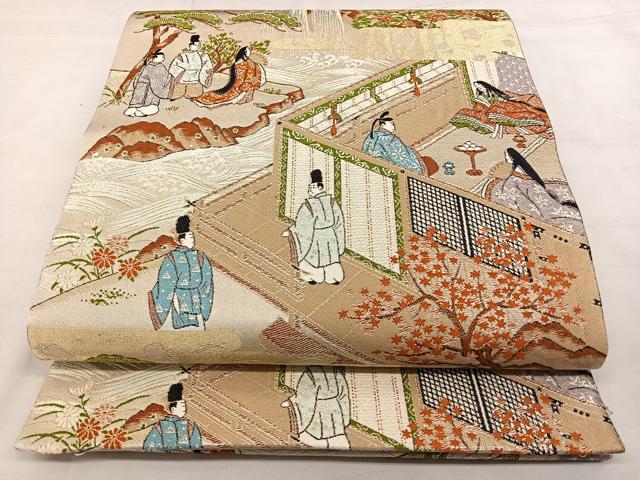 平和屋着物◎六通柄袋帯 唐織 人物文 金糸 正絹 逸品 BAAX0111qw