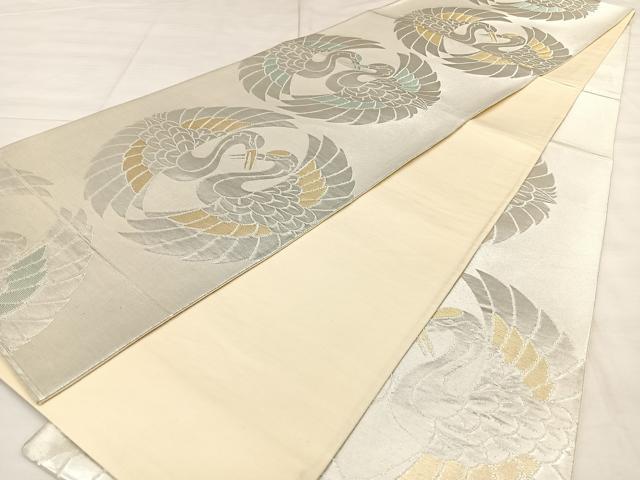 平和屋着物◎六通柄袋帯 唐織 双鶴丸文 金銀糸 正絹 逸品 BAAX0117qw