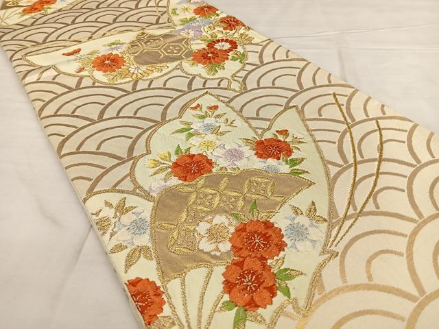 平和屋着物◎六通柄袋帯 唐織 花蝶文 金糸 正絹 逸品 BAAX0119qw