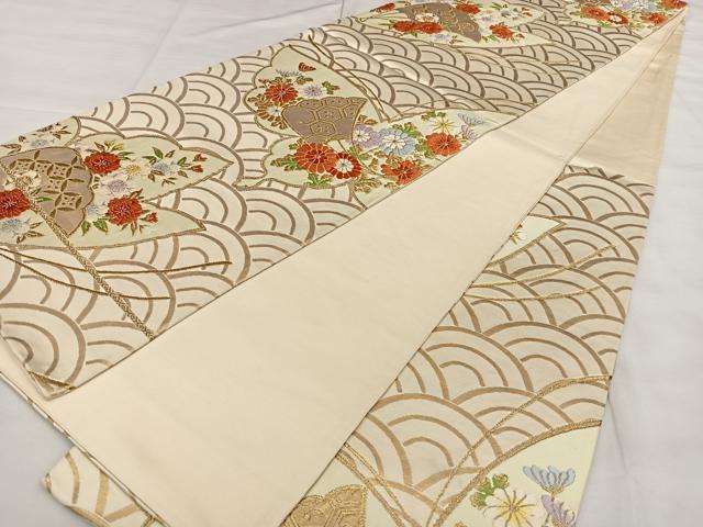 平和屋着物◎六通柄袋帯 唐織 花蝶文 金糸 正絹 逸品 BAAX0119qw