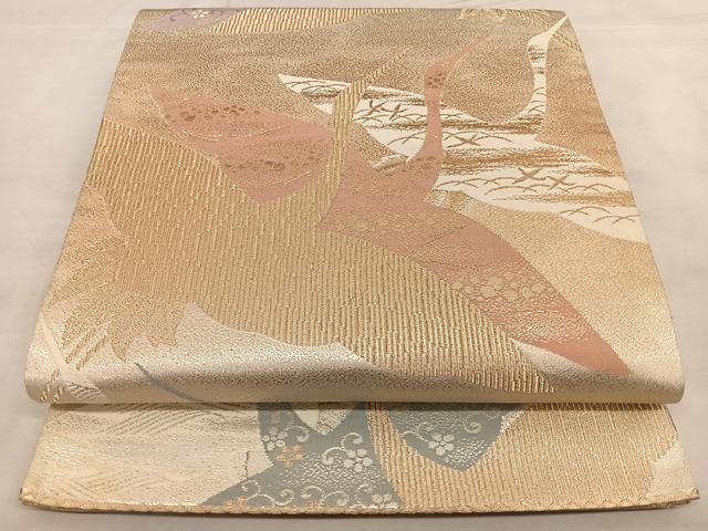 平和屋着物◎六通柄袋帯 唐織 飛鶴文 金銀糸 正絹 逸品 BAAX0124qw