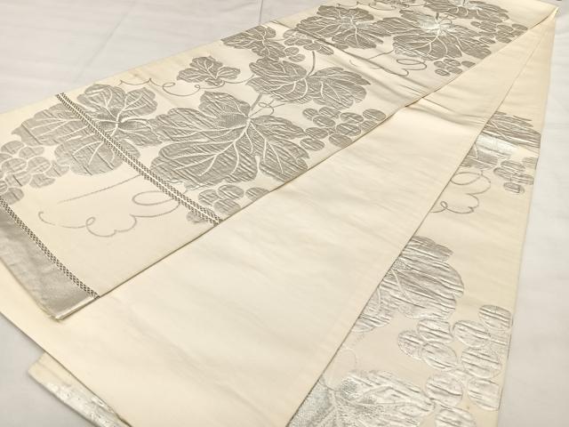 平和屋着物◎六通柄袋帯 唐織 葡萄蔦の葉文 銀糸 正絹 逸品 BAAX0134qw