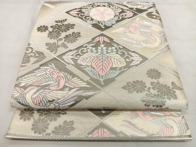 平和屋着物◎六通柄袋帯 唐織 寿花菱紋 純プラチナ箔 正絹 逸品 BAAX0151qw