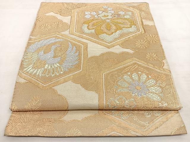 平和屋着物◎六通柄 京袋帯 唐織 亀甲花鳥文 金銀糸 正絹 逸品 BAAX0152qw