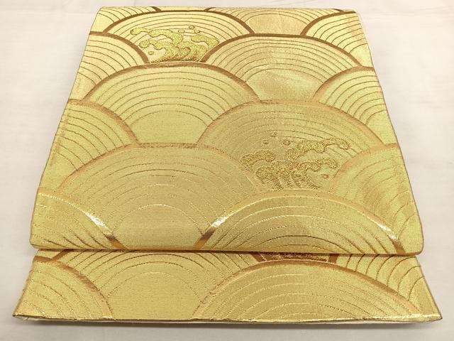 平和屋着物◎六通柄袋帯 唐織 立波文 金糸 正絹 逸品 BAAX0174qw
