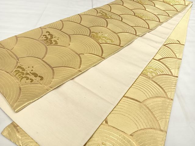 平和屋着物◎六通柄袋帯 唐織 立波文 金糸 正絹 逸品 BAAX0174qw