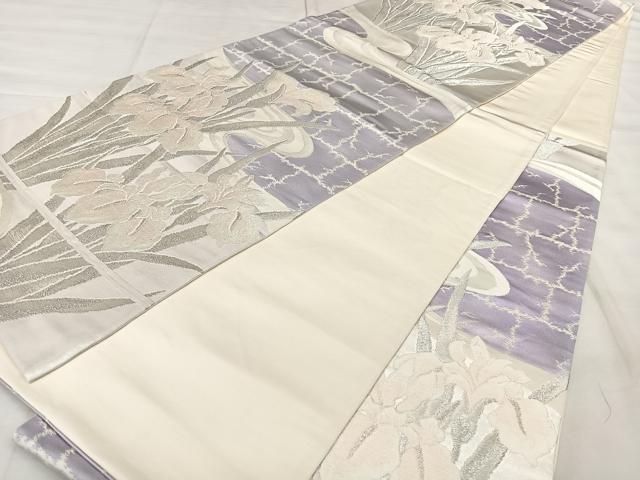 平和屋着物◎六通柄袋帯 唐織 杜若 銀糸 正絹 逸品 BAAX0181qw