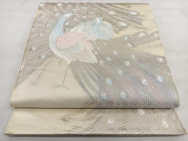 平和屋着物◎六通柄袋帯 手織 孔雀文 銀糸 正絹 逸品 BAAX0199qw
