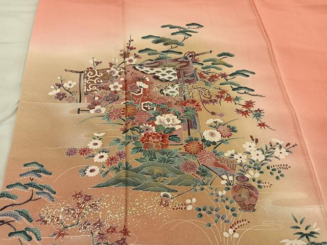 平和屋着物■訪問着 陶器花文 暈し染め 金彩 正絹 逸品 BAAX0206mz