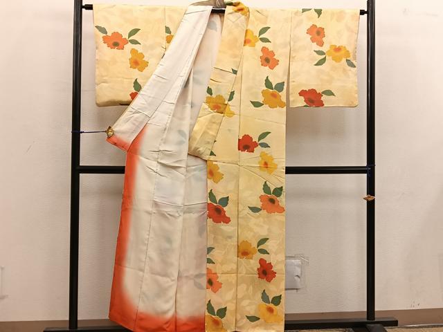 平和屋着物■上質な小紋 地紋起こし 草花文 正絹 逸品 BAAX0236mz
