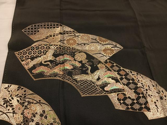 平和屋着物■豪華黒留袖 作家物 地紙重ね飛鶴花文 金彩 正絹 逸品 BAAX0245mz