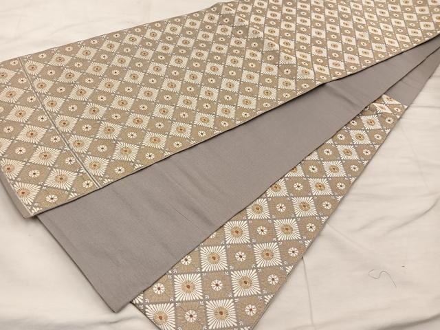 平和屋着物●六通柄 京袋帯 菱花文 金糸 正絹 逸品 BAAX0259mz