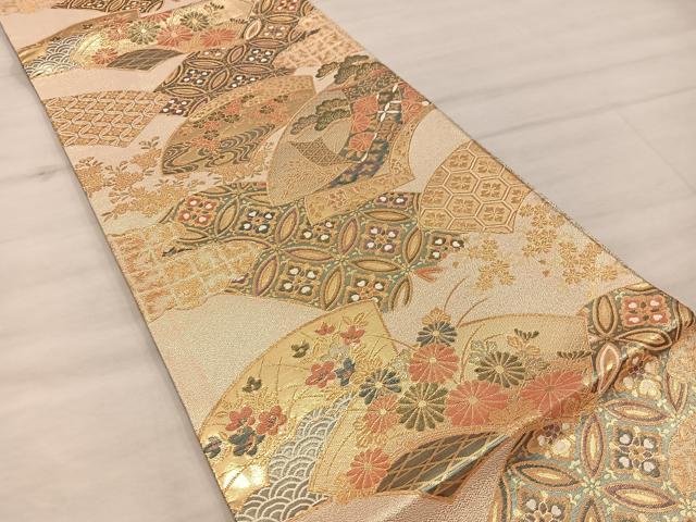 平和屋着物◎佐賀錦 六通柄袋帯 地紙重ね花文 金糸 正絹 逸品 BAAX0267mz
