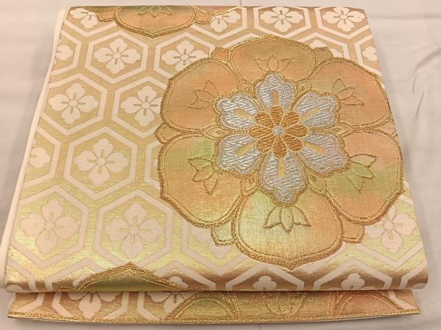 平和屋着物◎六通柄袋帯 亀甲花文 金銀糸 正絹 逸品 BAAX0272mz