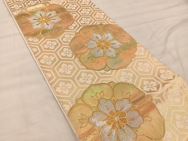 平和屋着物◎六通柄袋帯 亀甲花文 金銀糸 正絹 逸品 BAAX0272mz