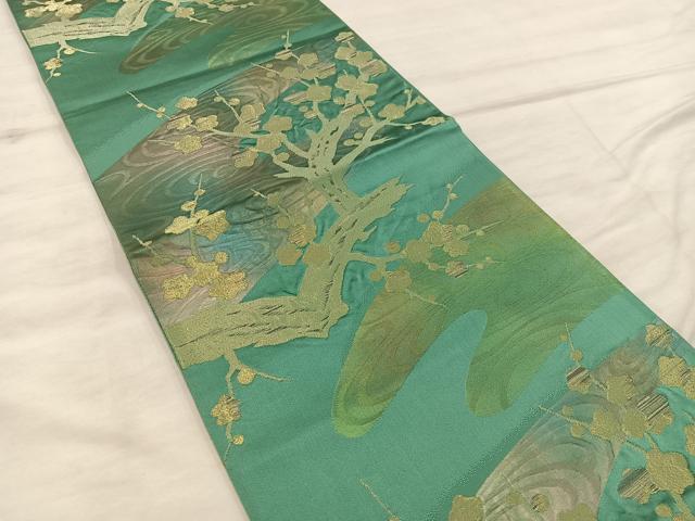 平和屋着物◎六通柄袋帯 枝梅文 金糸 正絹 逸品 BAAX0305mz