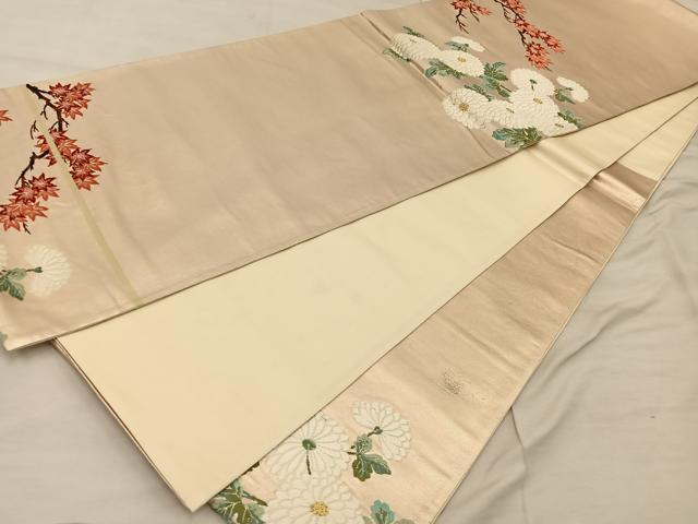 平和屋着物◎六通柄袋帯 唐織 菊花文 金糸 正絹 逸品 BAAX0312mz