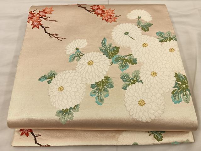 平和屋着物◎六通柄袋帯 唐織 菊花文 金糸 正絹 逸品 BAAX0312mz