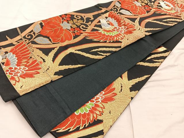 平和屋着物◎六通柄袋帯 鳳凰立涌花文 黒地 金銀糸 正絹 逸品 BAAX0341mz