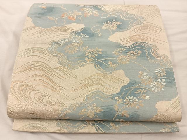 平和屋着物◎六通柄袋帯 流水菊花文 金銀糸 正絹 逸品 BAAX0365mz