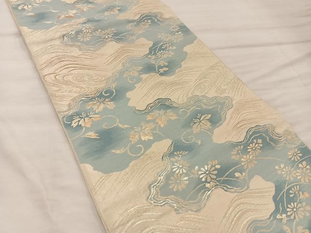 平和屋着物◎六通柄袋帯 流水菊花文 金銀糸 正絹 逸品 BAAX0365mz