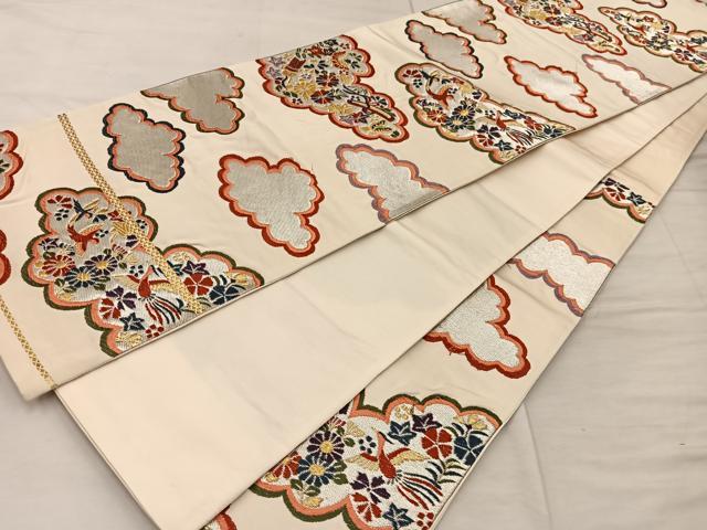 平和屋着物◎六通柄袋帯 珀寿錦 雲取り舞蝶花文 金銀糸 正絹 逸品 BAAX0368mz