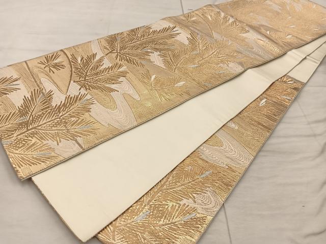 平和屋着物◎六通柄袋帯 草葉文 金糸 正絹 逸品 BAAX0373mz