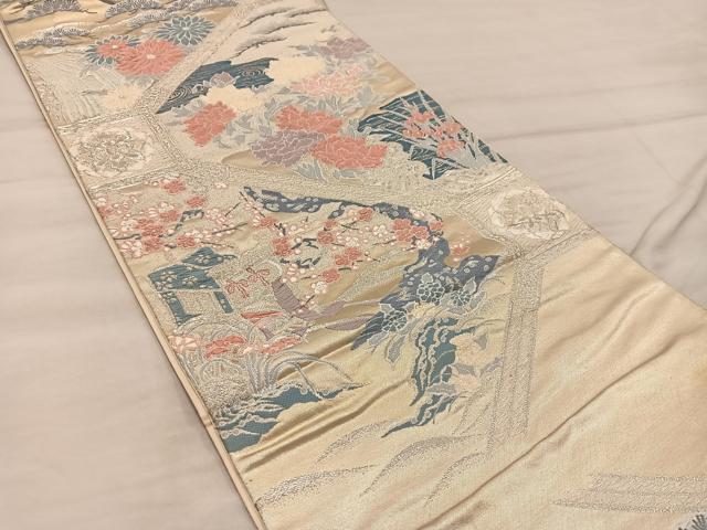 平和屋着物◎六通柄袋帯 唐織 蜀江御所車花文 金銀糸 正絹 逸品 BAAX0391mz