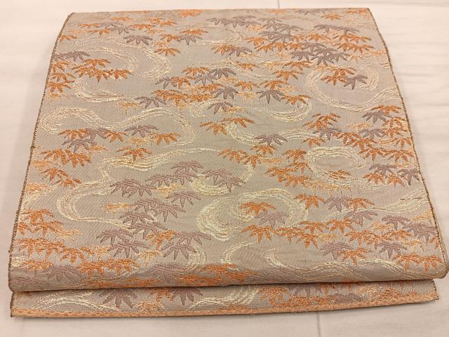 平和屋着物◎六通柄 本袋帯 流水笹の葉文 正絹 逸品 BAAX0397mz
