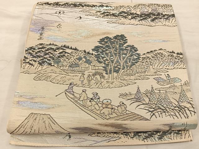 平和屋着物◎西陣 六通柄袋帯 人物風景文 金糸 証紙付き 正絹 逸品 BAAX0406mz