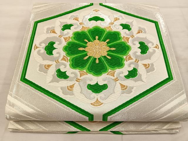 平和屋着物◎六通柄袋帯 唐織 亀甲花文 金銀糸 正絹 逸品 BAAX0414mz