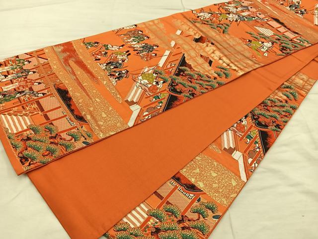 平和屋着物◎六通柄袋帯 唐織 双鶴花文 金糸 正絹 逸品 BAAX0423mz