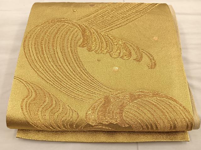 平和屋着物◎六通柄袋帯 立波文 金糸 正絹 逸品 BAAX0428mz