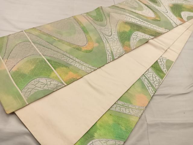 平和屋着物◎六通柄袋帯 流水文 銀糸 引箔 正絹 逸品 BAAX0432mz