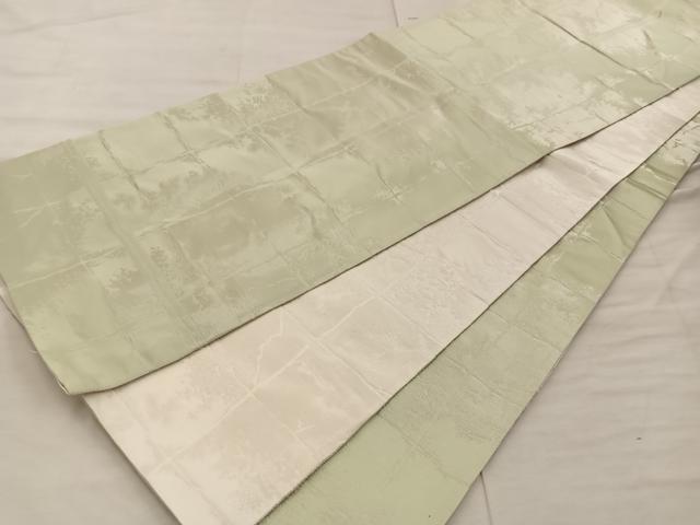 平和屋着物◎両面 全通柄袋帯 格子柄 銀糸 正絹 逸品 BAAX0438mz