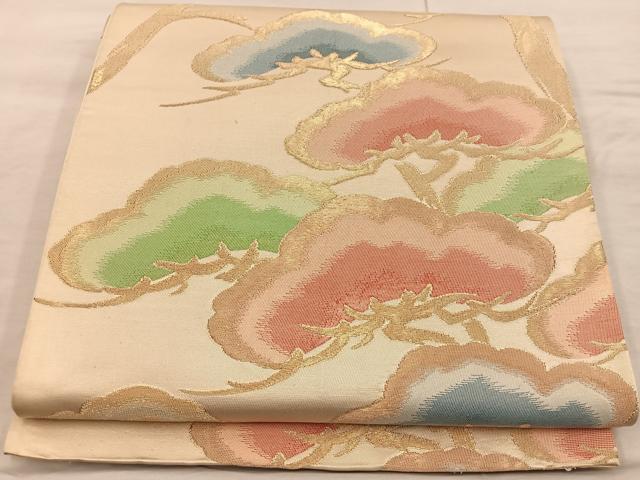 平和屋着物◎六通柄袋帯 松 金糸 正絹 逸品 BAAX0457mz