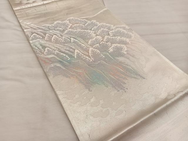 平和屋着物◎六通柄袋帯 樹林文 銀糸 引箔 正絹 逸品 BAAX0458mz