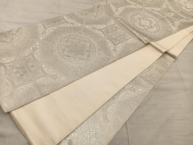 平和屋着物◎六通柄袋帯 吉祥花文 プラチナ箔 正絹 逸品 BAAX0463mz