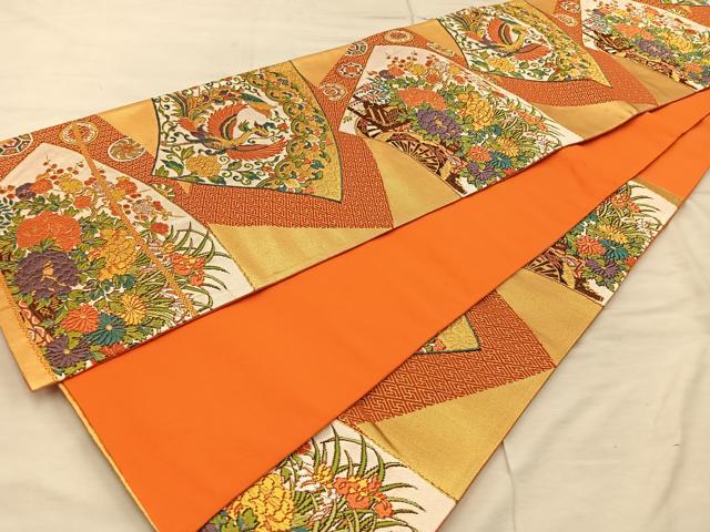 平和屋着物◎六通柄袋帯 唐織 鳳凰花車文 金糸 正絹 逸品 BAAX0482mz