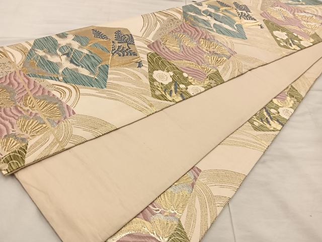 平和屋着物◎六通柄袋帯 色紙重ね飛鶴花文 金銀糸 正絹 逸品 BAAX0491mz