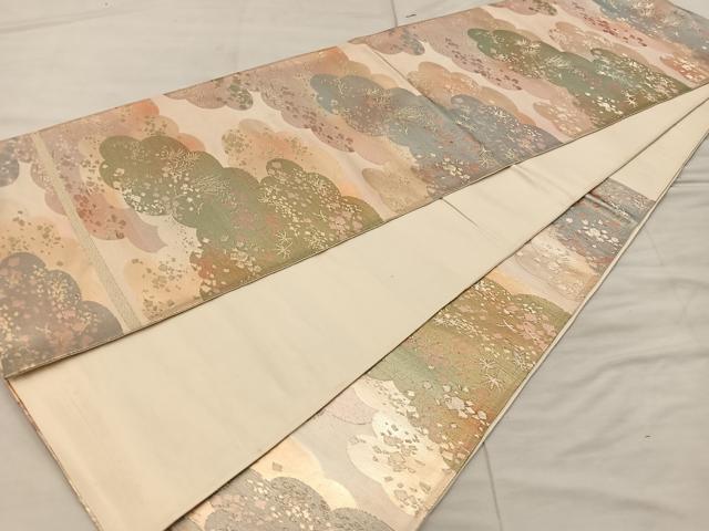 平和屋着物◎六通柄袋帯 雲重ね花文 金糸 引箔 正絹 逸品 BAAX0506mz