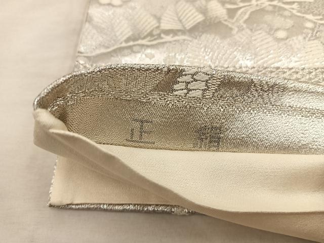 平和屋着物◎六通柄袋帯 飛鶴花文 プラチナ銀箔二重織 正絹 逸品 BAAX0509mz