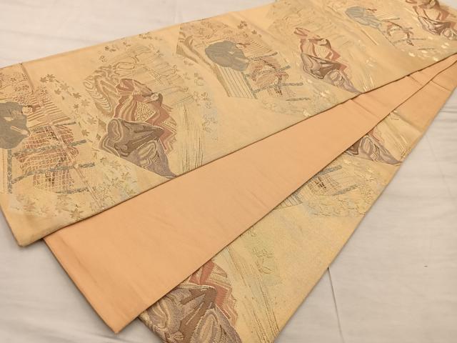 平和屋着物◎六通柄袋帯 平安人物文 金糸 正絹 逸品 BAAX0534mz