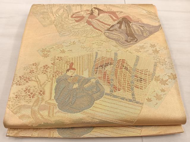 平和屋着物◎六通柄袋帯 平安人物文 金糸 正絹 逸品 BAAX0534mz