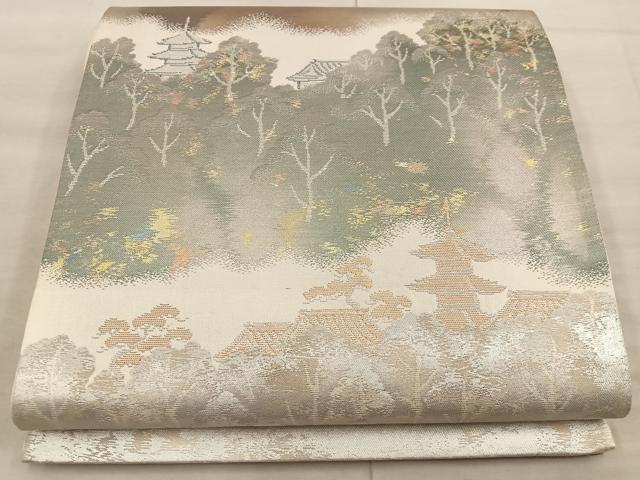 平和屋着物◎六通柄袋帯 樹林風景文 金銀糸 正絹 逸品 BAAX0539mz