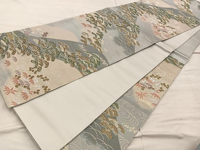 平和屋着物◎六通柄袋帯 遠山寿松文 金糸 正絹 逸品 BAAX0556mz